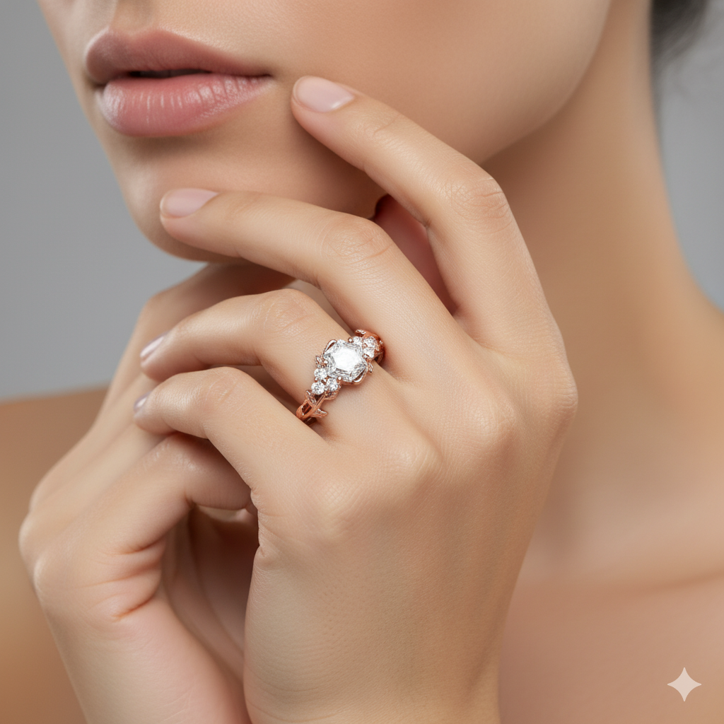 1.20 ct Hexagon Cut Moissanite Engagement Ring