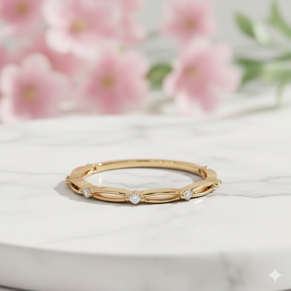 Dainty Moissanite Stacking Ring • 14K Solid Gold Minimalist Band