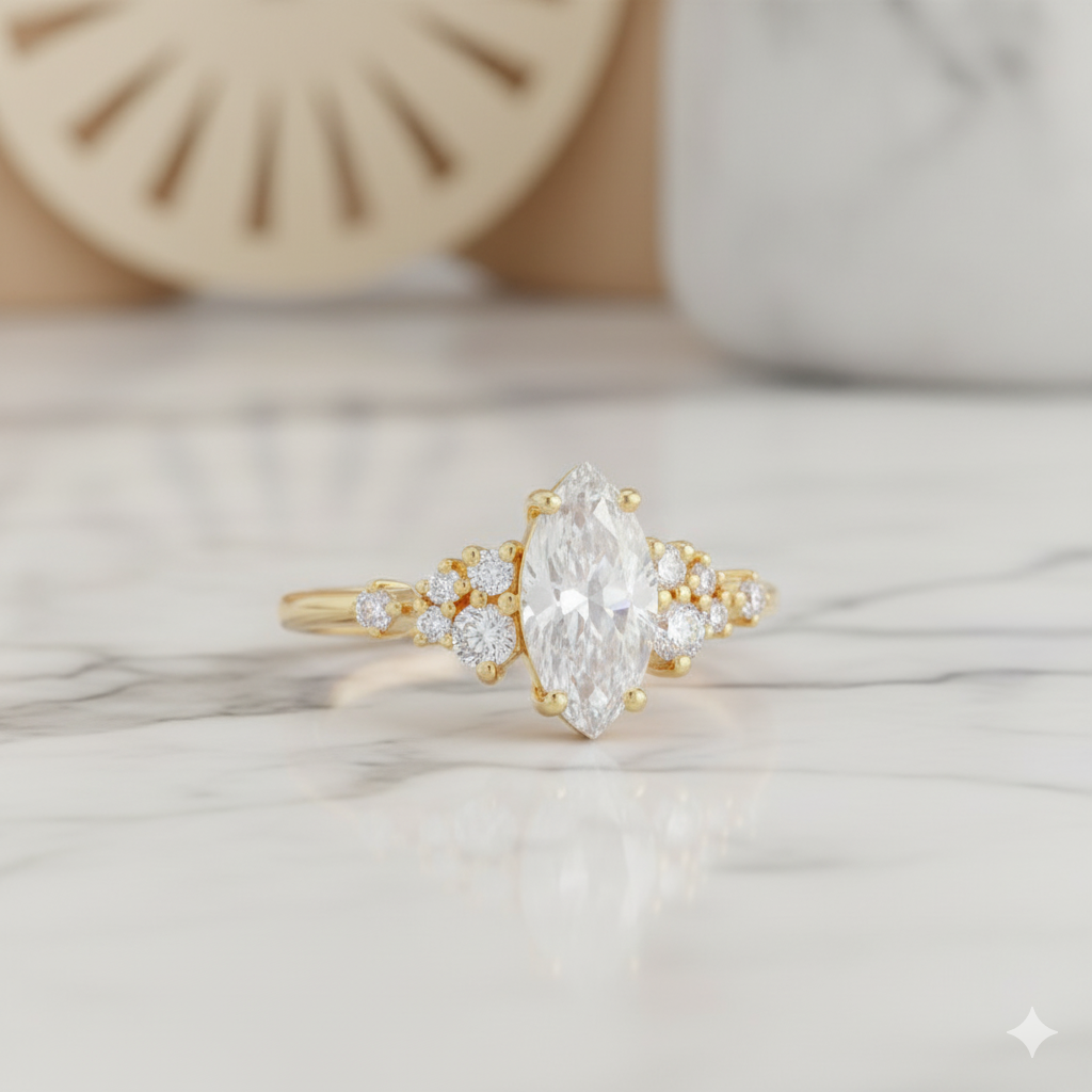 1.100CT Marquise Cut Moissanite Cluster Engagement Ring