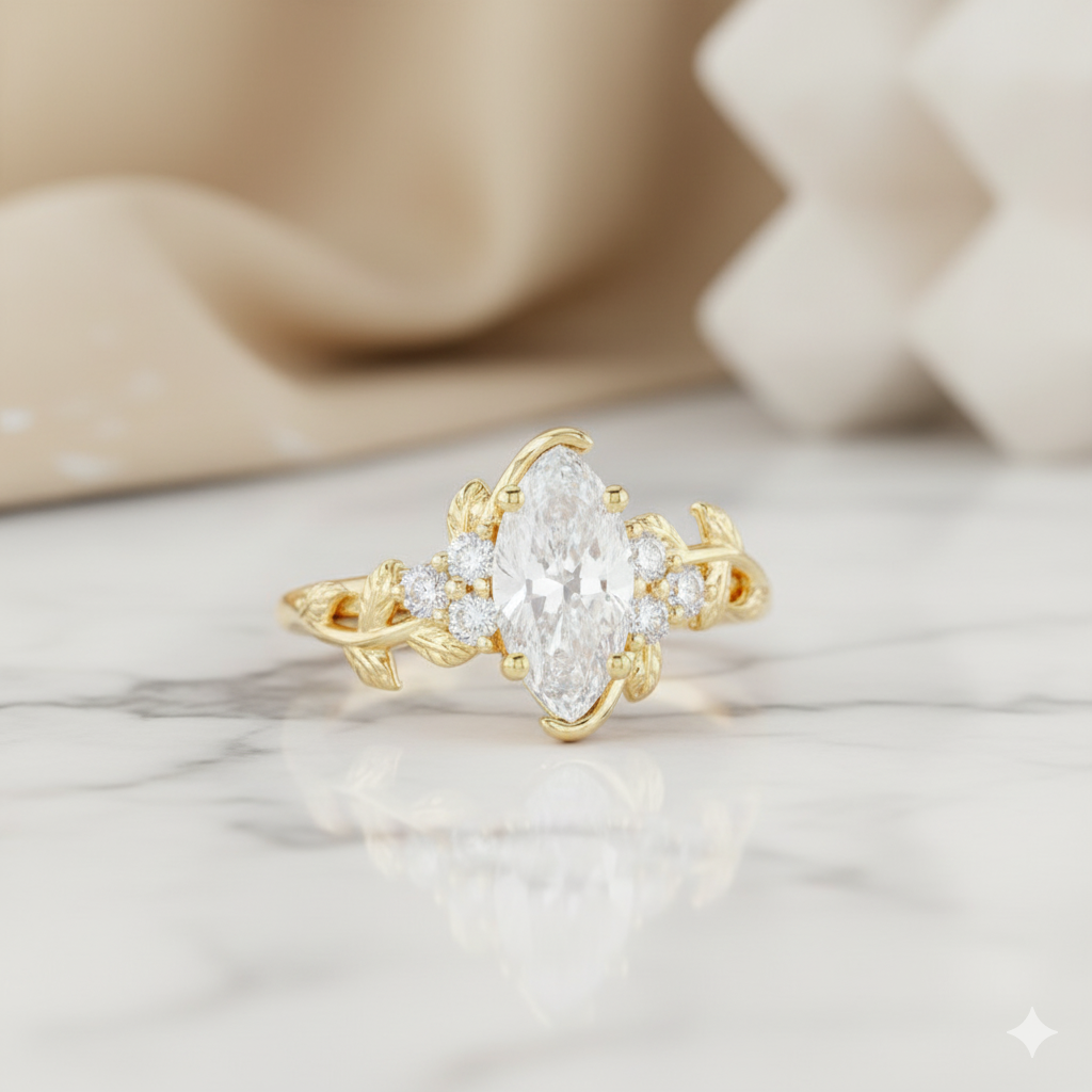 1.200ct Marquise Cut Moissanite Engagement Ring