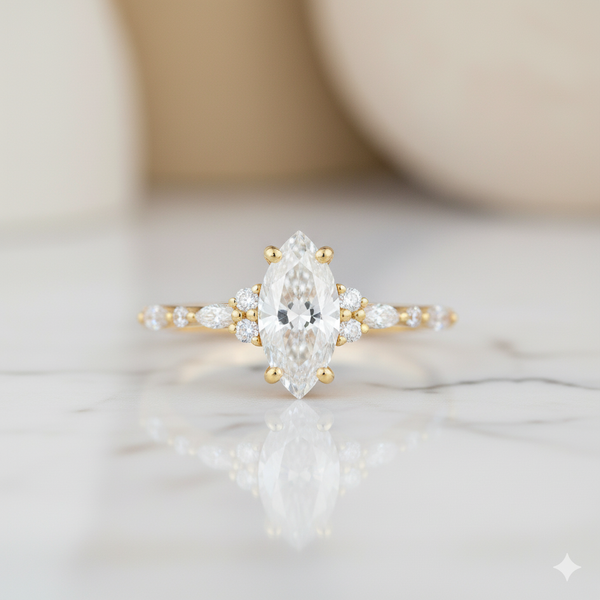 1.210ct Marquise Cut Moissanite Engagement Ring • Vintage Rose Gold Ring