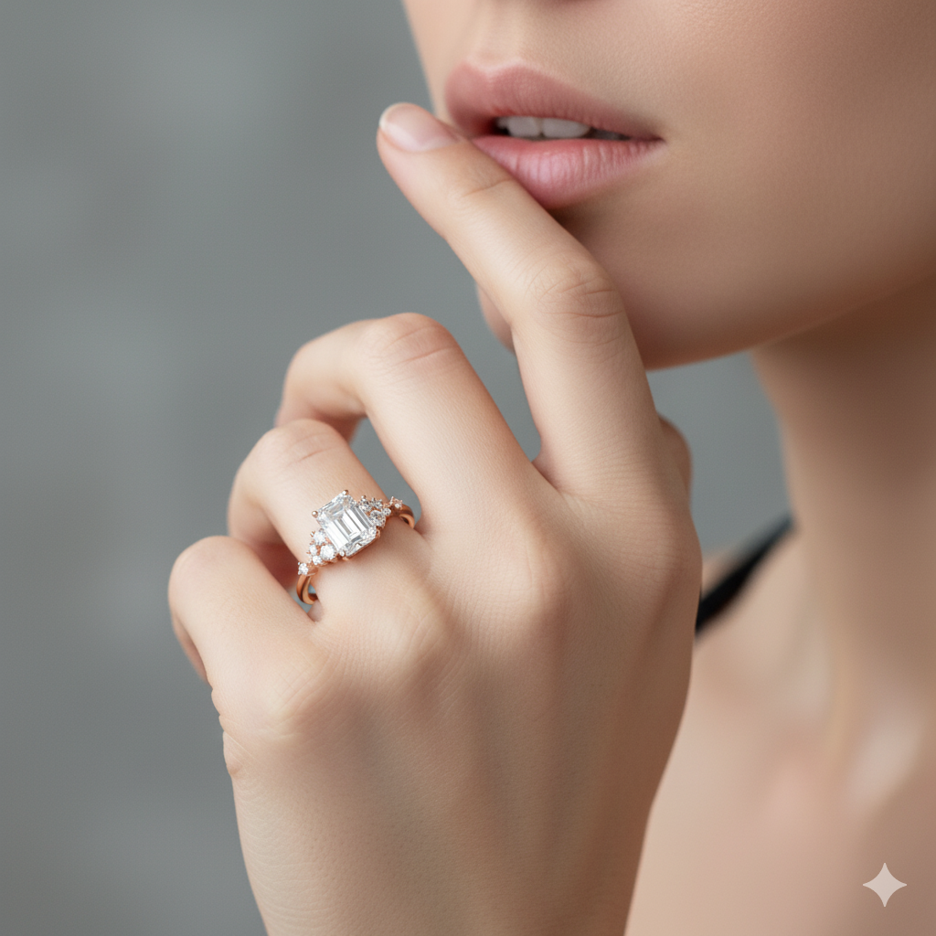 1.950CT Emerald Cut Moissanite Engagement Ring