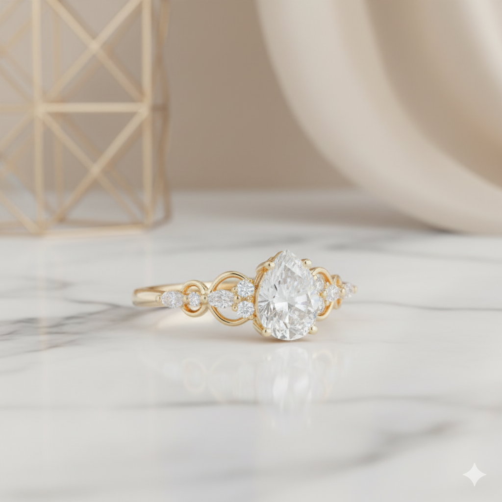 1.460CT Pear Shaped Moissanite Engagement Ring  Vintage Infinity Twist Diamond Ring