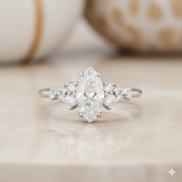 1.20 ct Marquise Cut Moissanite Engagement Ring Vintage Cluster Design