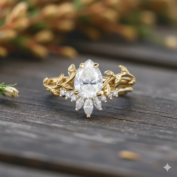 2.00CT Pear Cut Vintage Moissanite Engagement Ring set