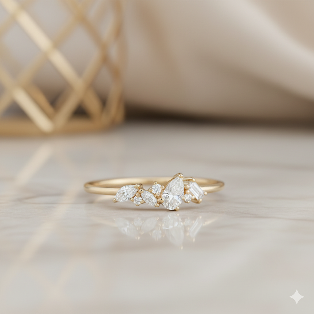 1.180CT Unique Pear Cut Moissanite Engagement Ring