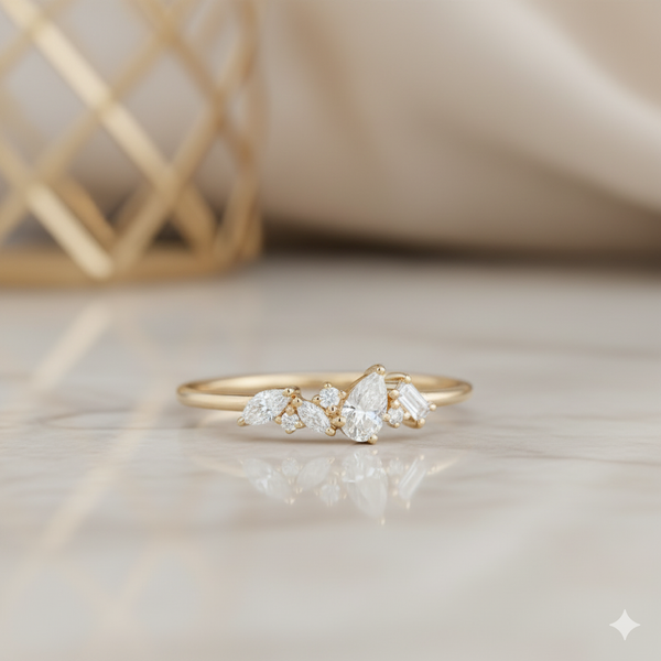 1.180CT Unique Pear Cut Moissanite Engagement Ring