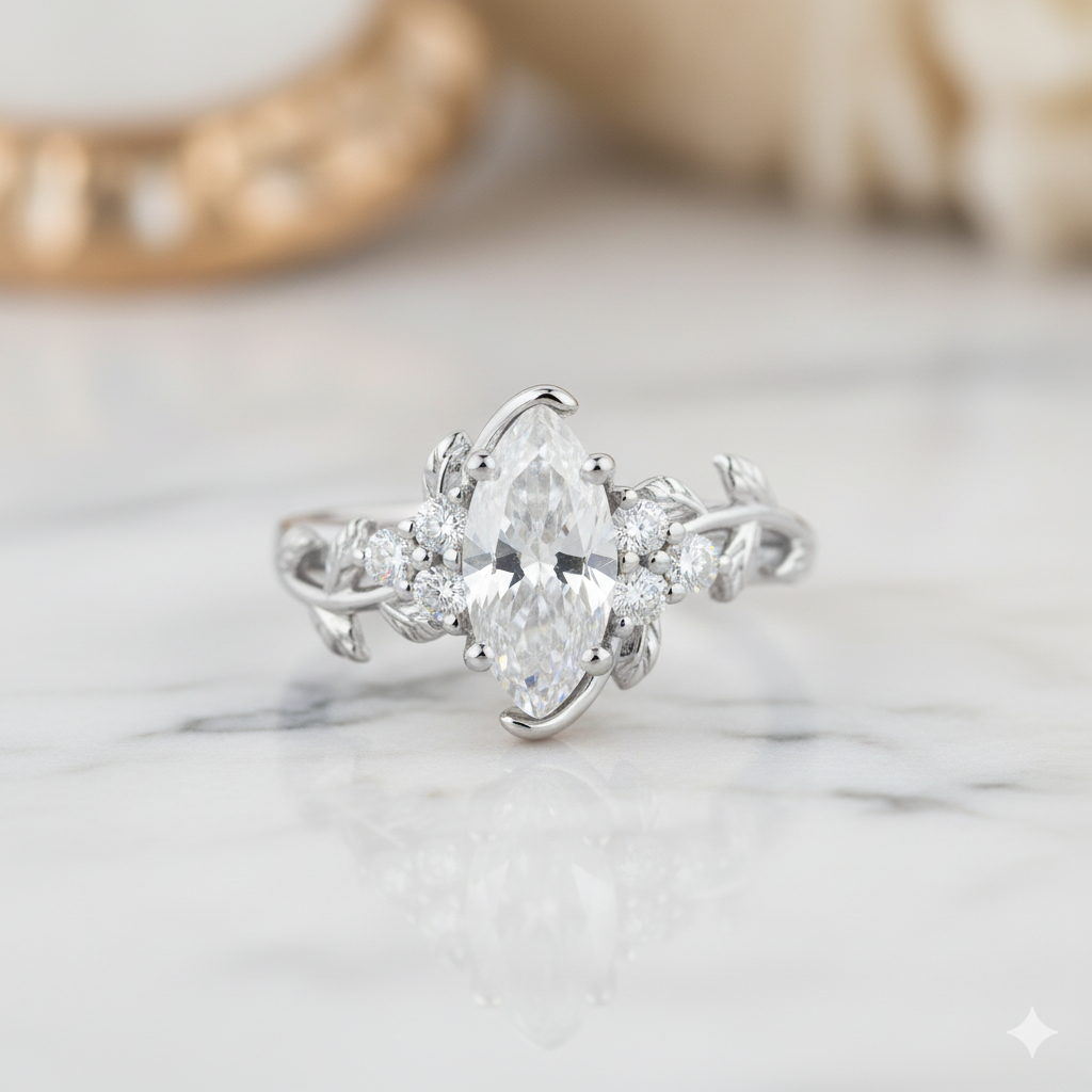 1.200ct Marquise Cut Moissanite Engagement Ring