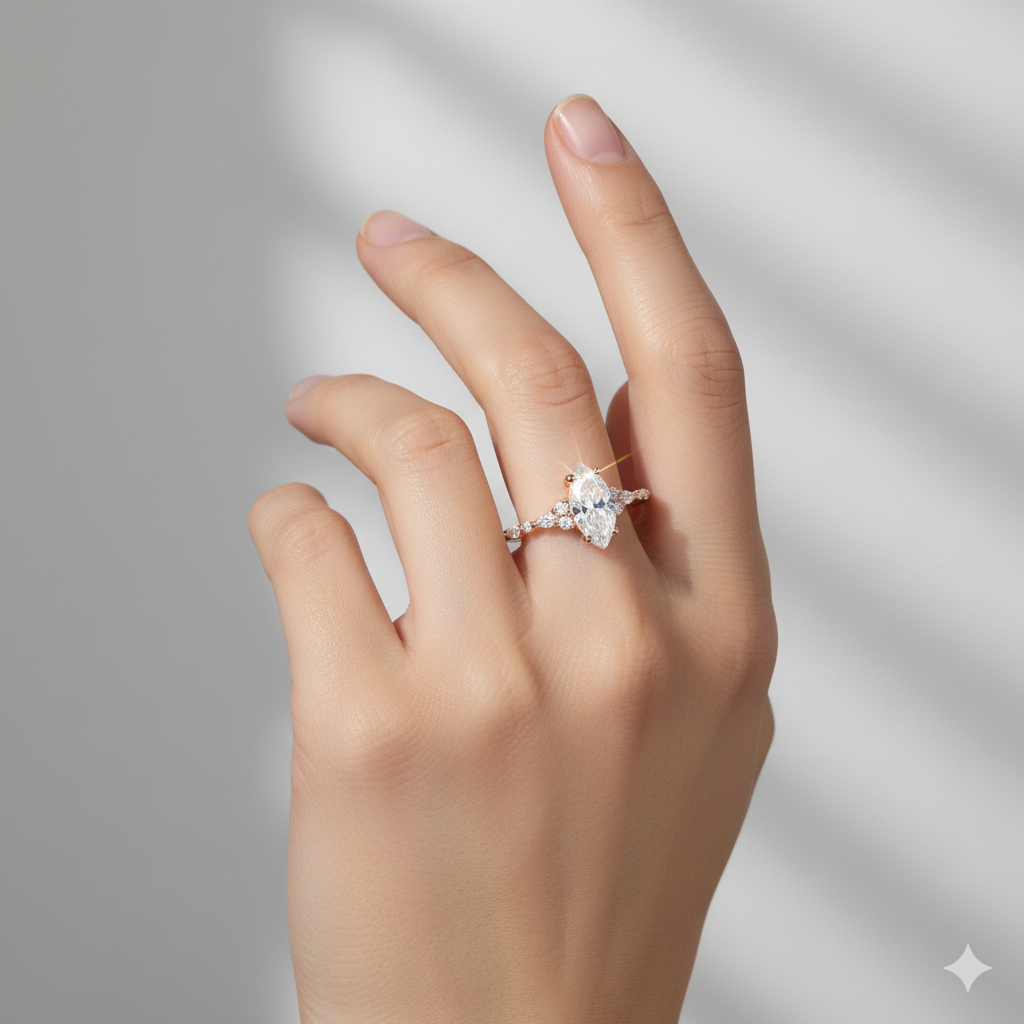 1.210ct Marquise Cut Moissanite Engagement Ring • Vintage Rose Gold Ring