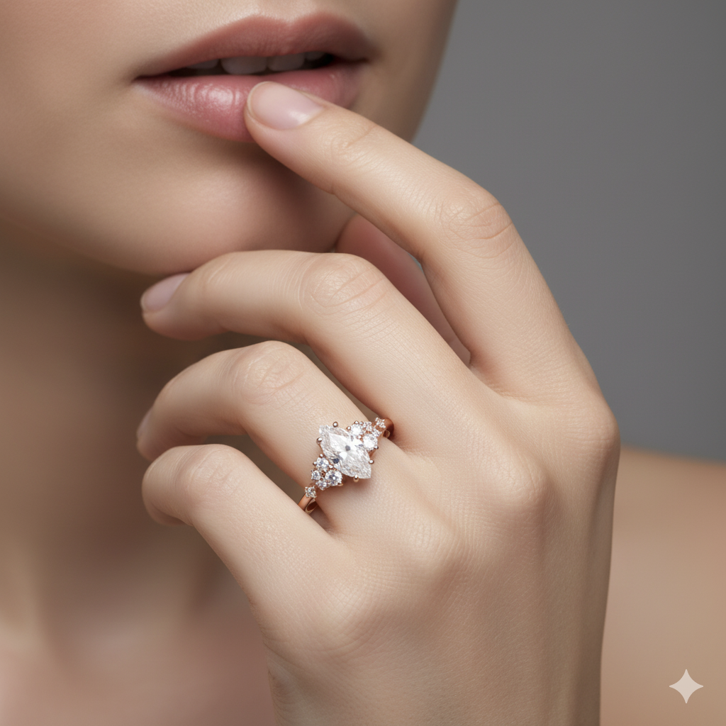 1.20 ct Marquise Cut Moissanite Engagement Ring Vintage Cluster Design