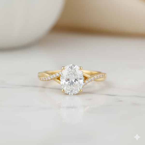 2.50CT Oval Cut Moissanite Engagement Ring • Dainty Twist Split Shank Ring