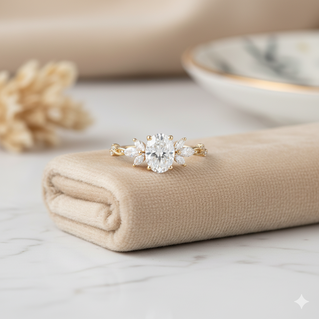 1.500CT Unique Oval Cut Moissanite Engagement Ring 14k Yellow Gold
