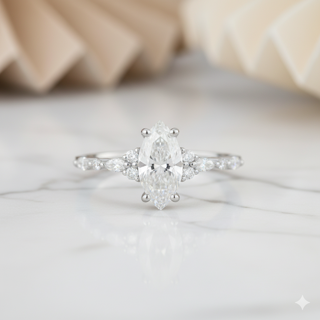 1.210ct Marquise Cut Moissanite Engagement Ring • Vintage Rose Gold Ring