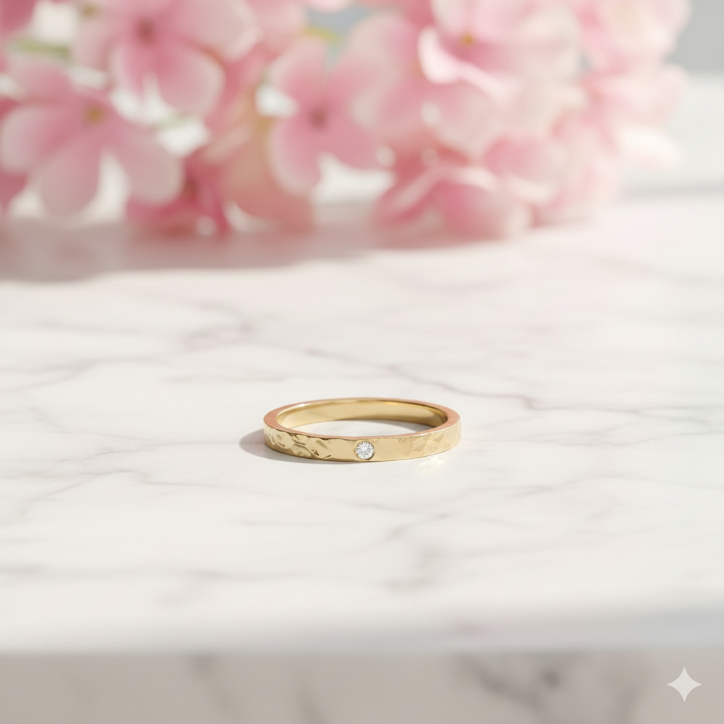 Wedding Band Women • Moissanite Ring • Minimalist Textured Gold Band