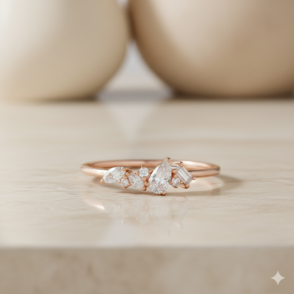 1.180CT Unique Pear Cut Moissanite Engagement Ring