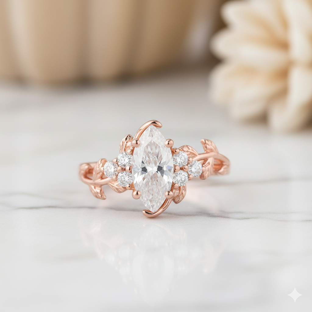 1.200ct Marquise Cut Moissanite Engagement Ring