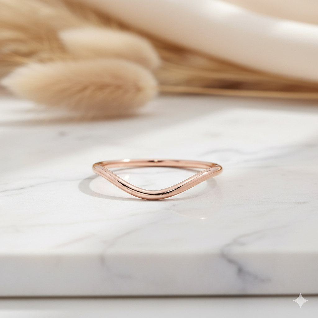 14K Yellow Gold V-Shaped Ring Minimalist Chevron Band • Stacking Ring for Women