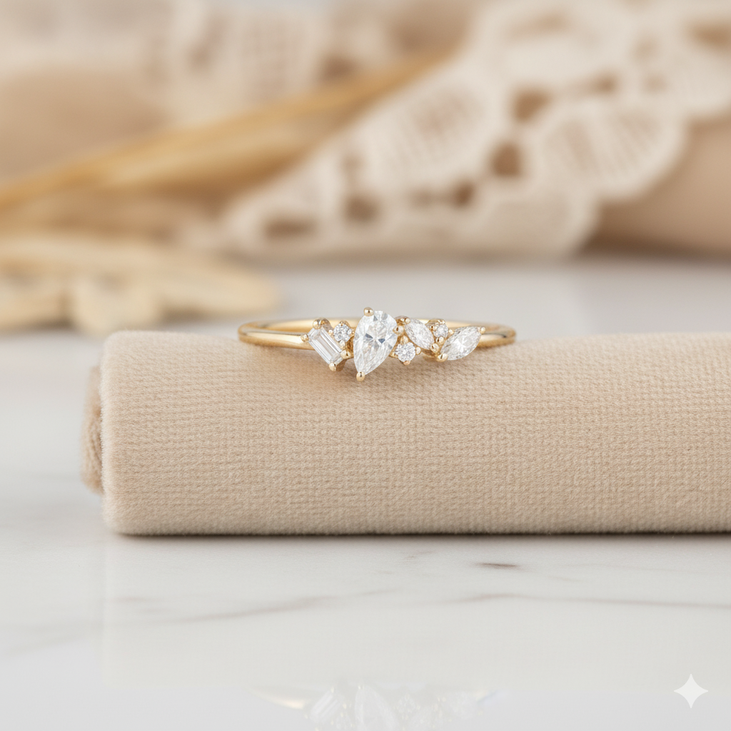 1.180CT Unique Pear Cut Moissanite Engagement Ring