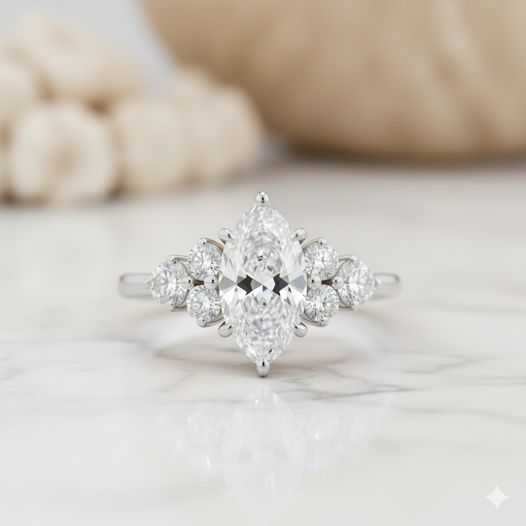 1.100CT Marquise Cut Moissanite Cluster Engagement Ring