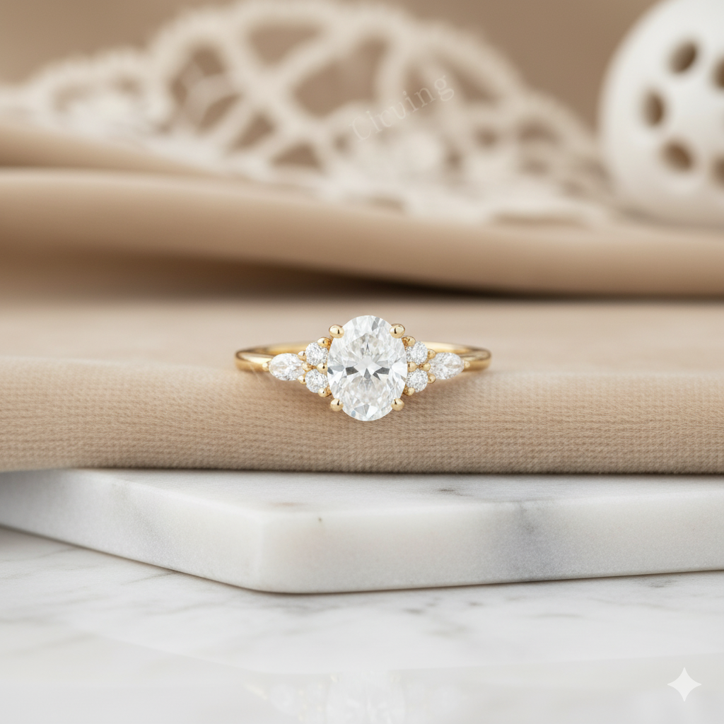 1.490ct Oval Moissanite Engagement Ring 14K Solid Gold