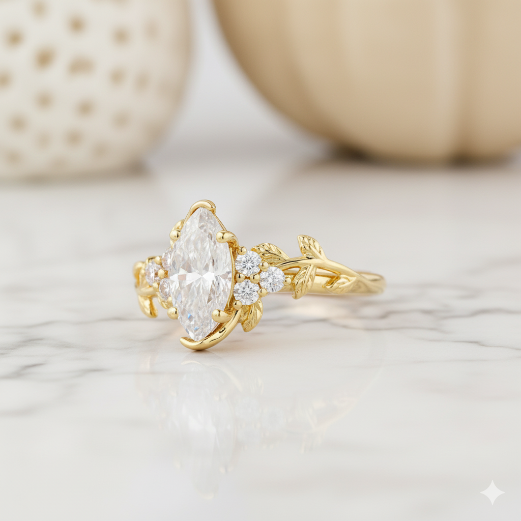 1.200ct Marquise Cut Moissanite Engagement Ring