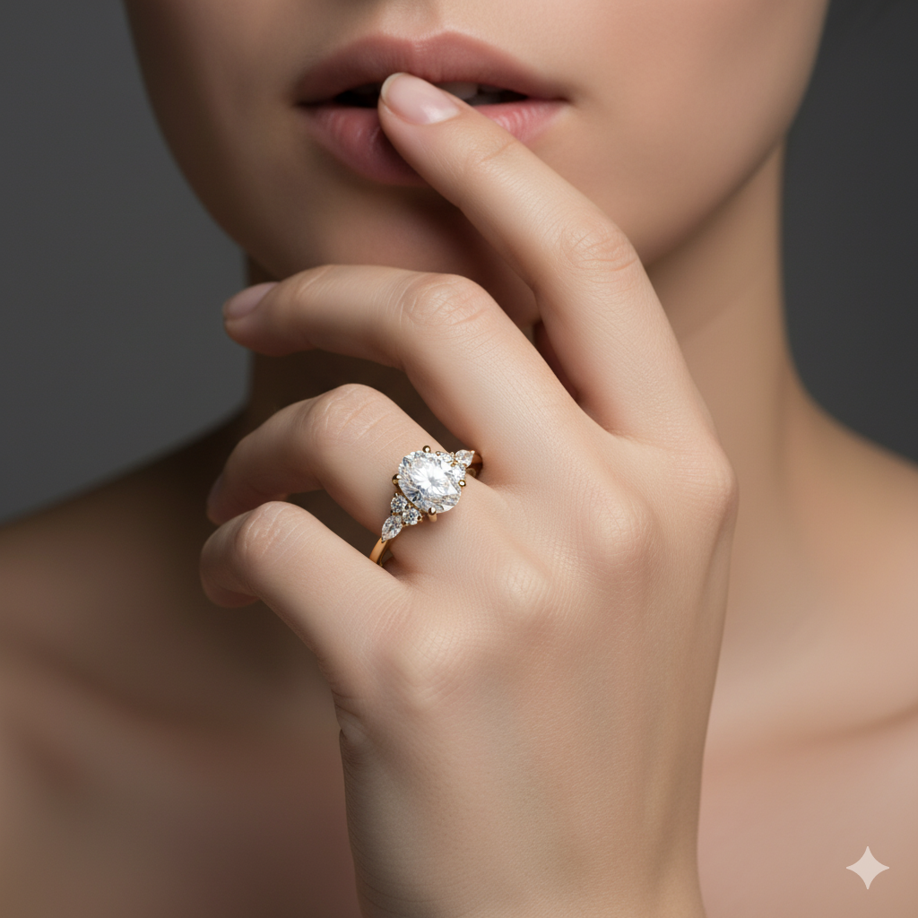 1.490ct Oval Moissanite Engagement Ring 14K Solid Gold