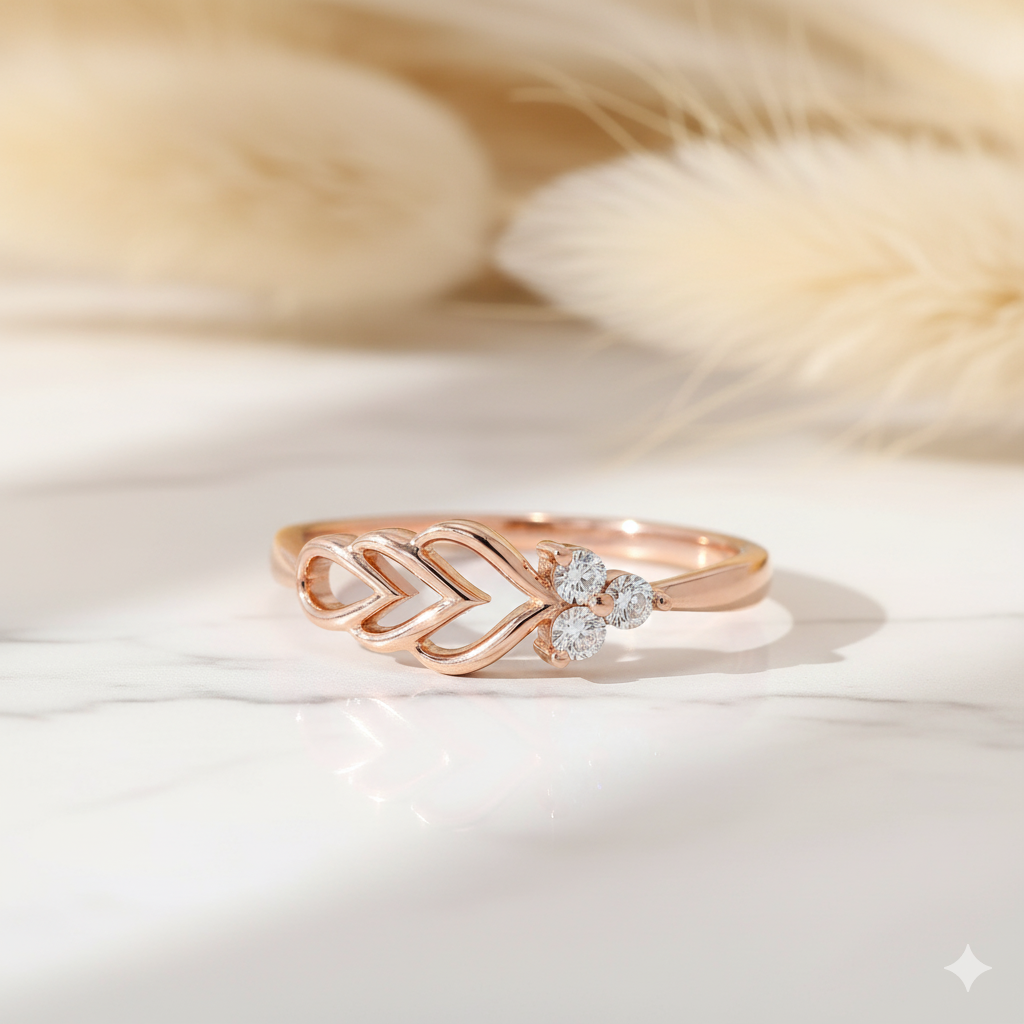 14K Solid Gold Leaf Moissanite Ring Floral-Inspired • Dainty Band