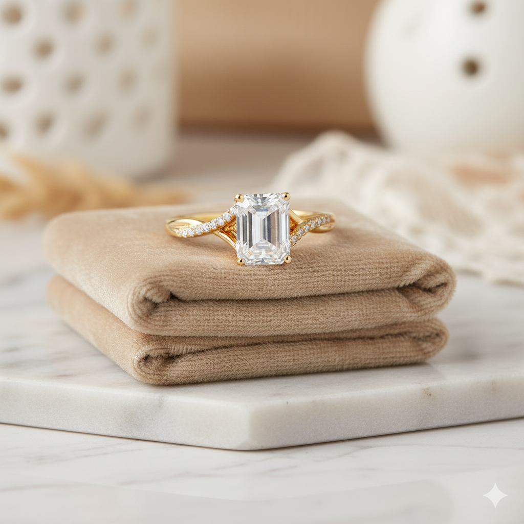 1.330ct Emerald Cut Moissanite Engagement Ring Twist Split Shank Ring