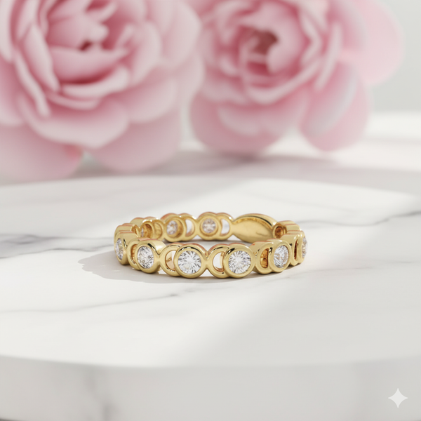 Moissanite Eternity Band • 14K 18K Solid Gold Bezel Set Wedding Ring