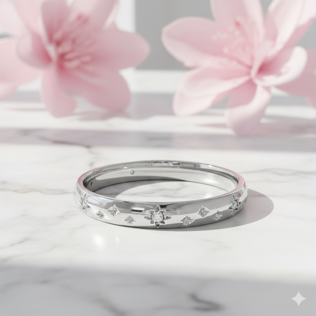 14K Solid Gold Starburst Moissanite Ring • Celestial Wedding Band Women