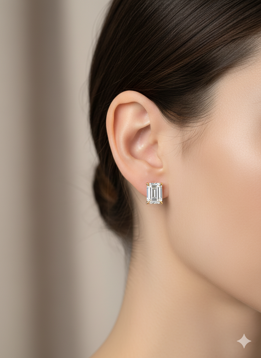 3.00ct Emerald Cut Moissanite Stud Earrings , Classic Solitaire Earrings