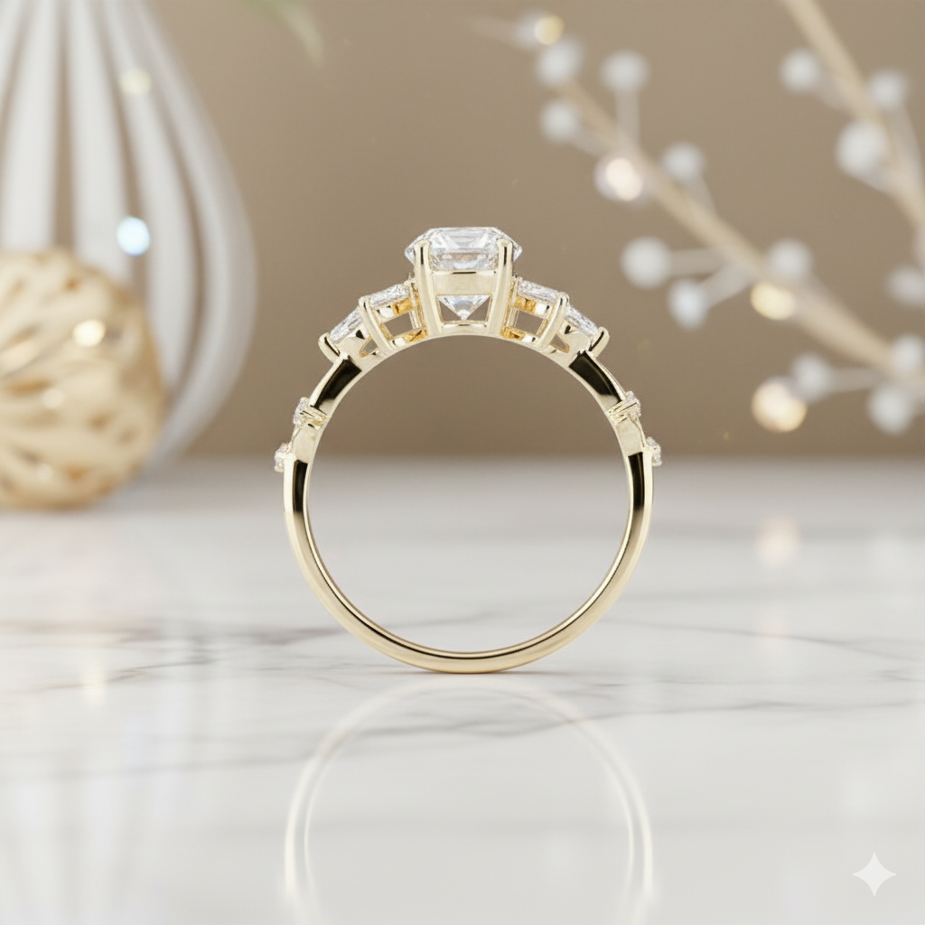 1.500CT Unique Oval Cut Moissanite Engagement Ring 14k Yellow Gold