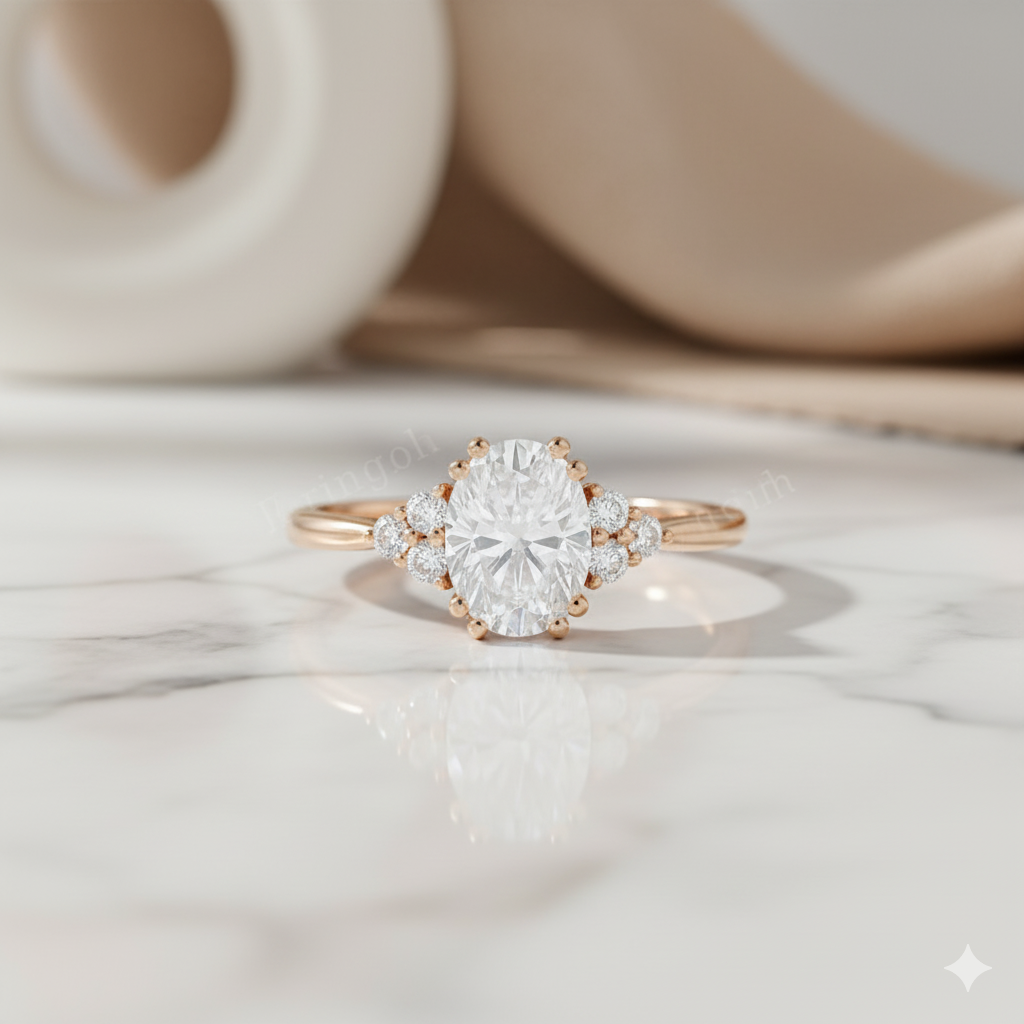 1.400ct Oval Cut Moissanite Cluster Engagement Ring