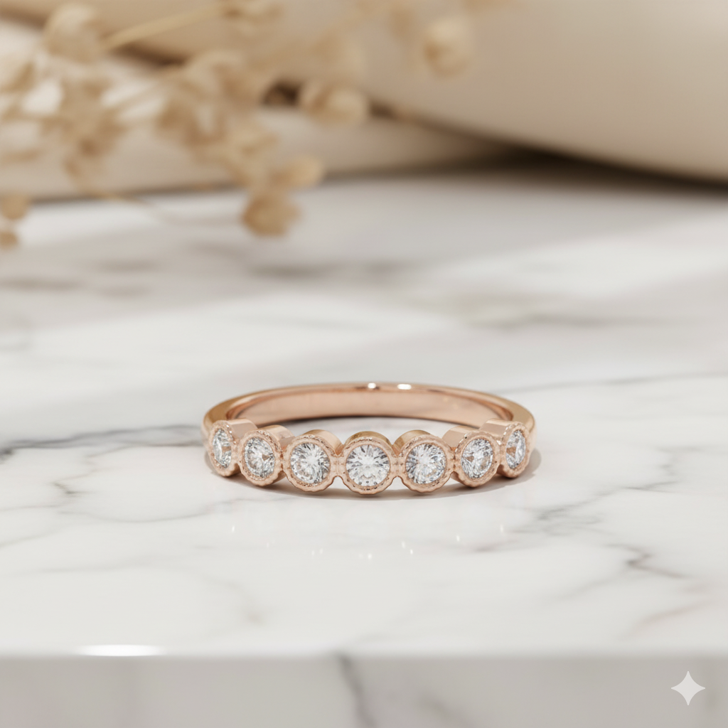 14K Solid Gold Moissanite Half Eternity Wedding Band Stackable Ring