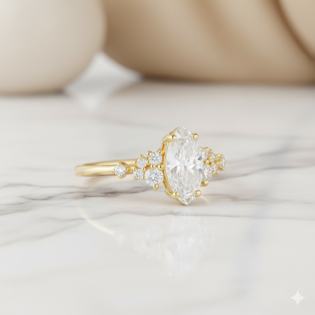 1.100CT Marquise Cut Moissanite Cluster Engagement Ring