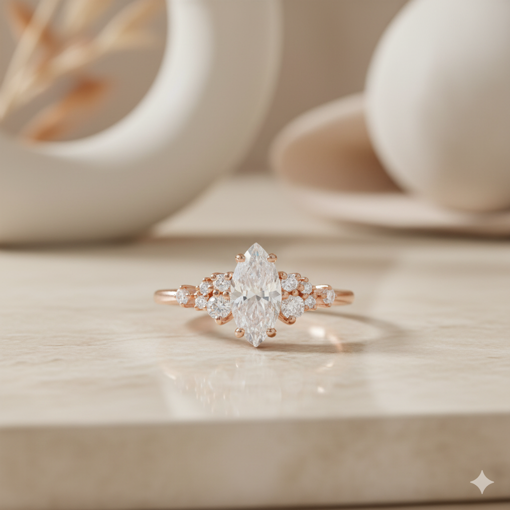 1.20 ct Marquise Cut Moissanite Engagement Ring Vintage Cluster Design