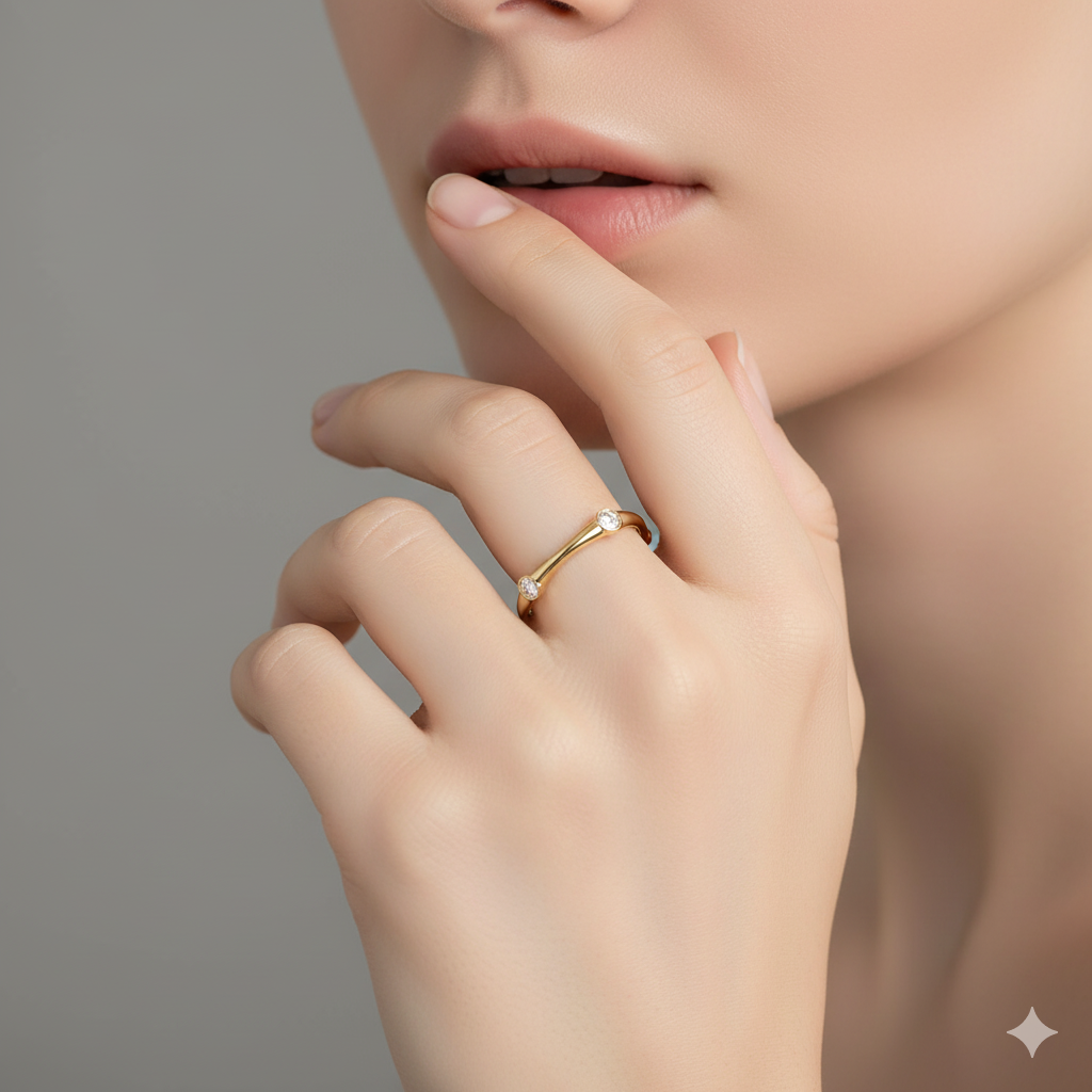 Moissanite Stacking Ring • Solid Gold Bezel Set Band for Women