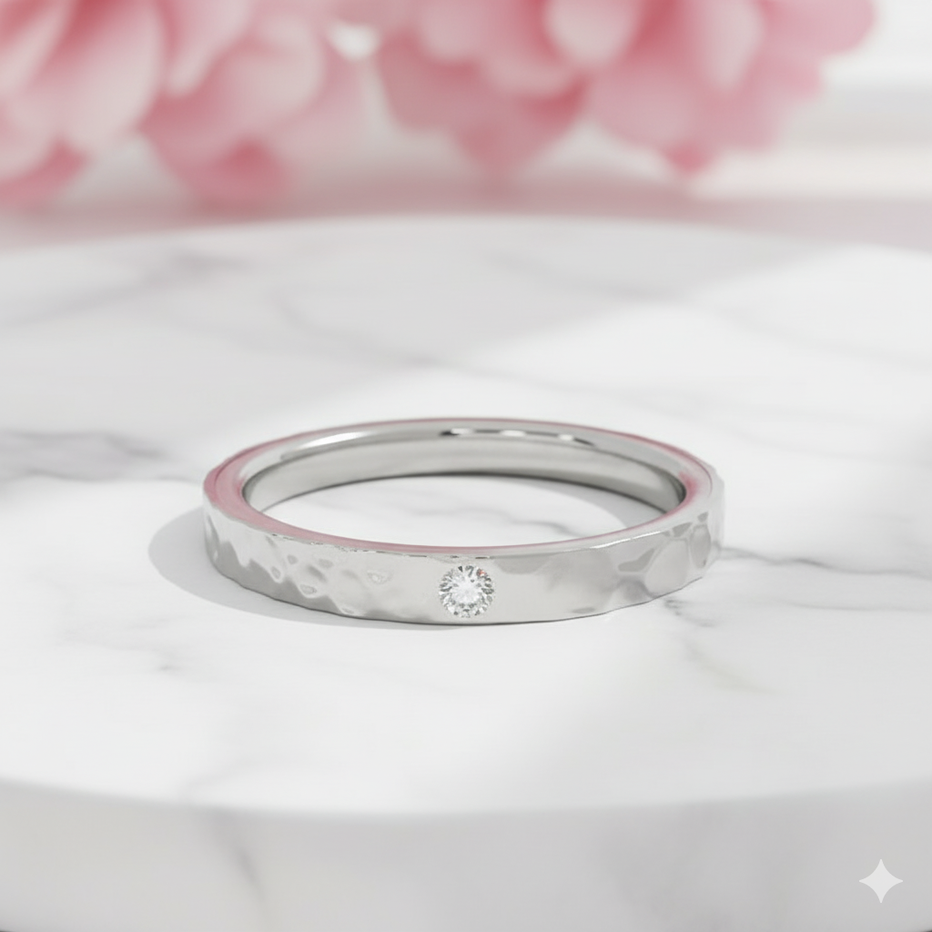 Wedding Band Women • Moissanite Ring • Minimalist Textured Gold Band