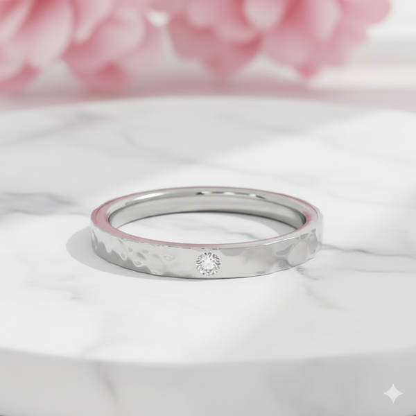 Wedding Band Women • Moissanite Ring • Minimalist Textured Gold Band