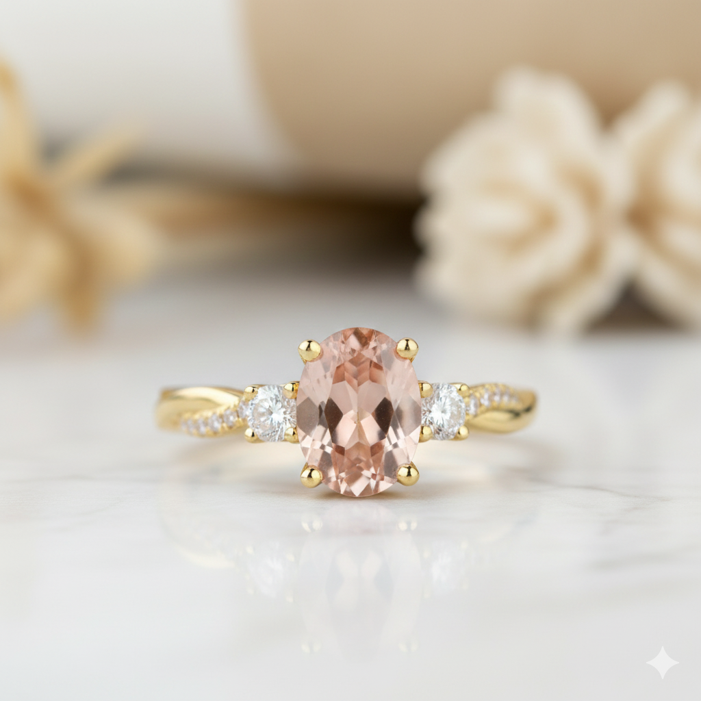 1.550 Ct Oval Infinity Morganite Engagement Ring • Vintage Three Stone ...