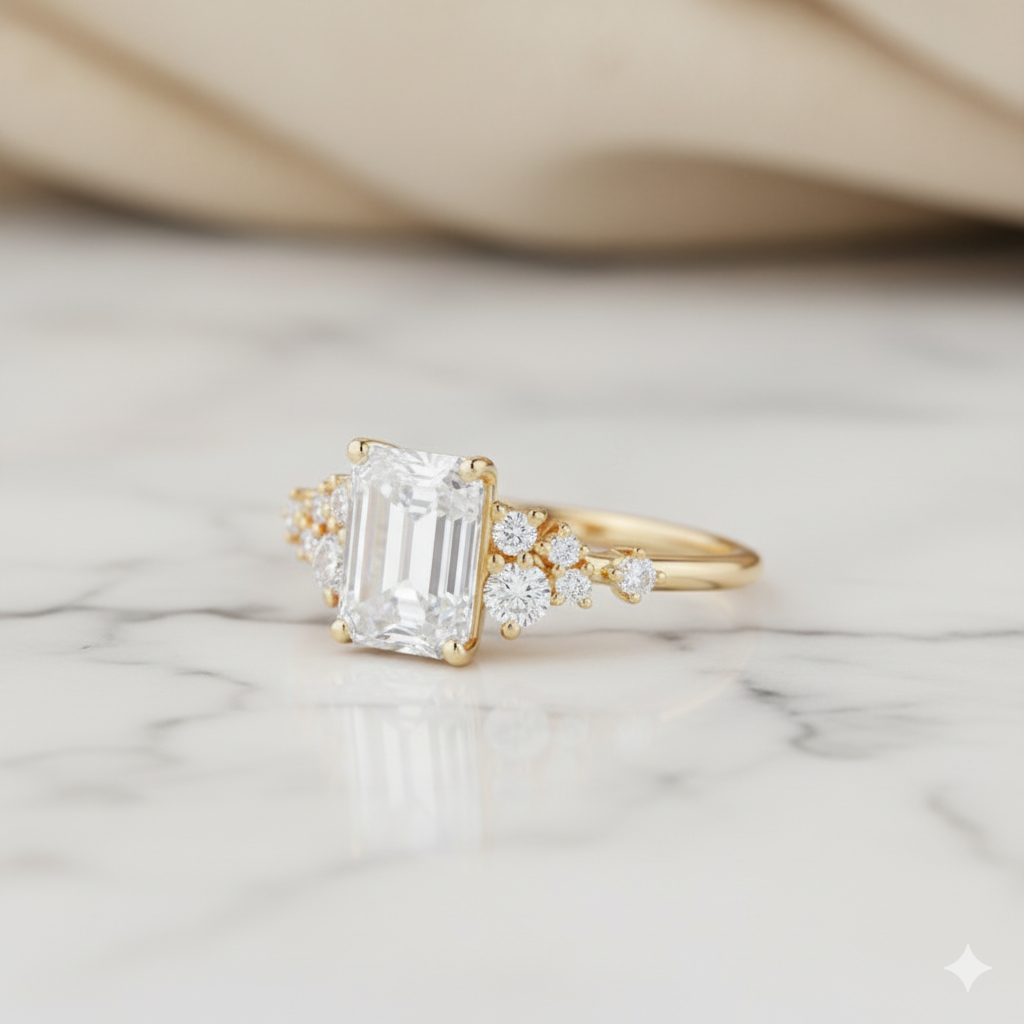 1.950CT Emerald Cut Moissanite Engagement Ring