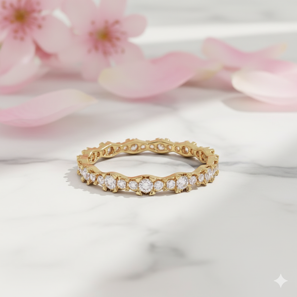 14K Solid Gold Moissanite Eternity Band
