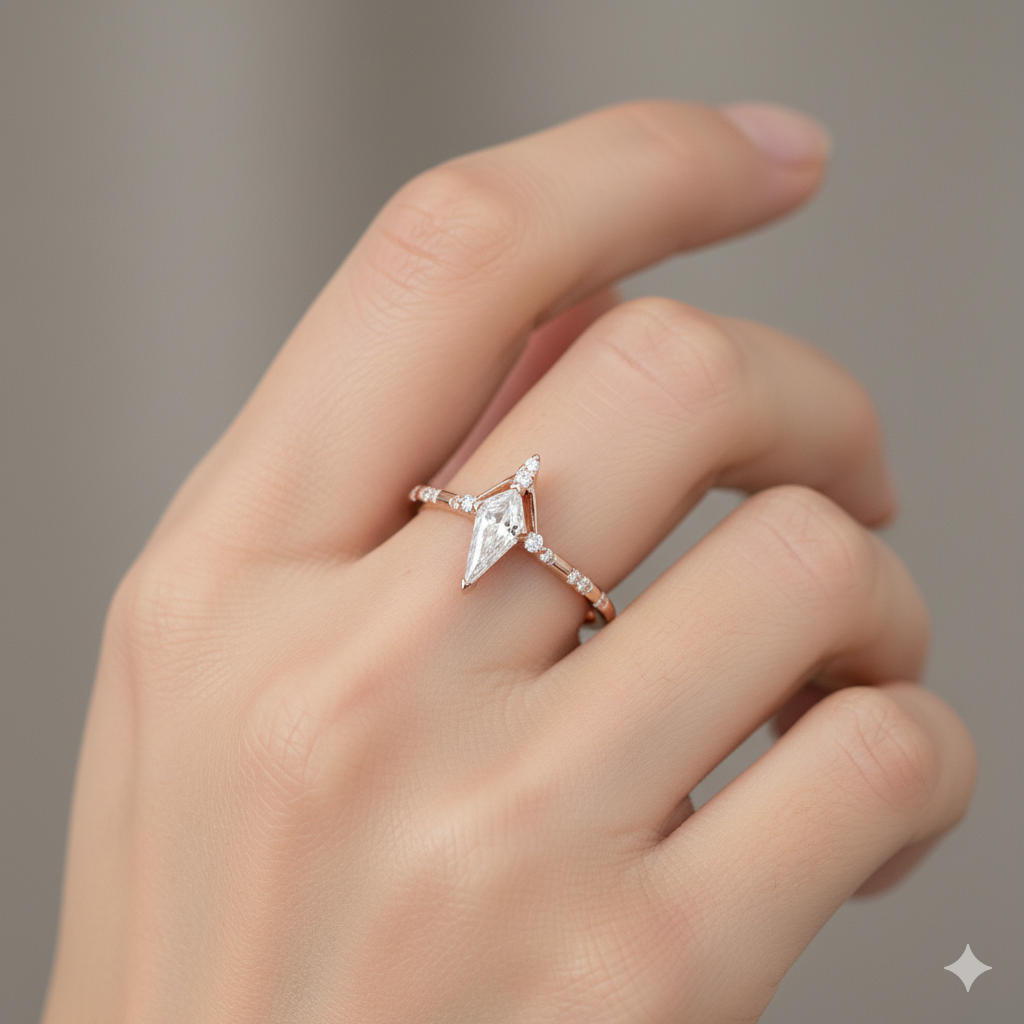 0.725 CT Kite Cut Moissanite Engagement Ring