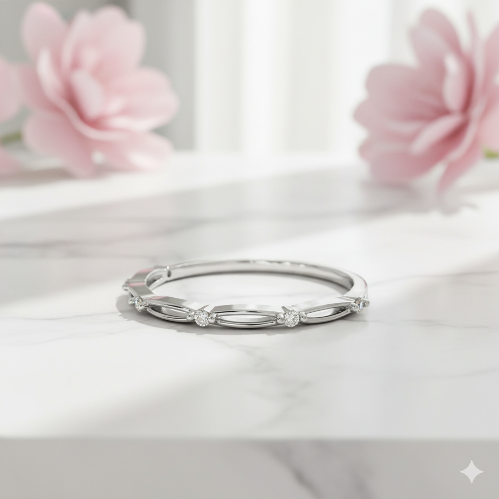 Dainty Moissanite Stacking Ring • 14K Solid Gold Minimalist Band