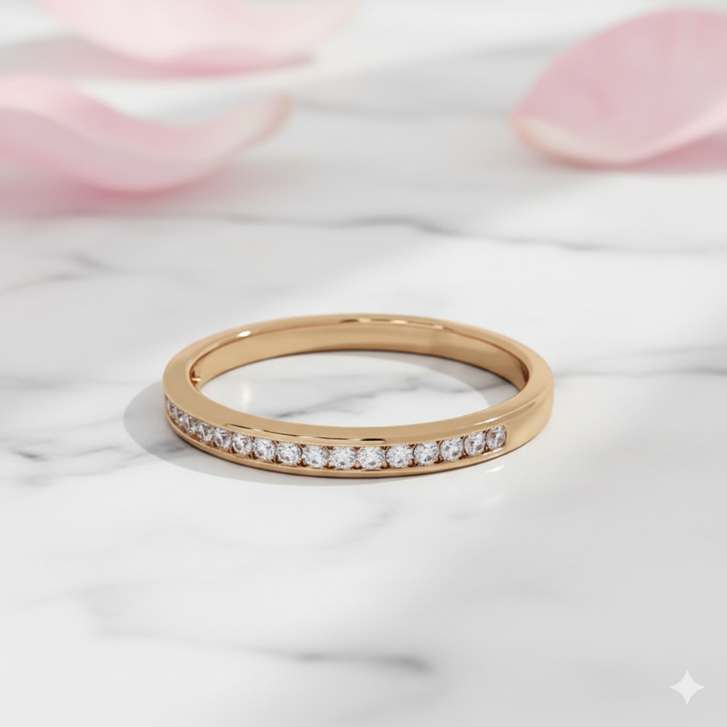Moissanite Half Eternity Ring • 14K Gold Stacking Wedding Band