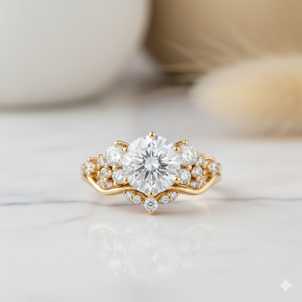 2.30CT Moissanite Engagement Ring Set • Vintage Rose Gold Bridal Set