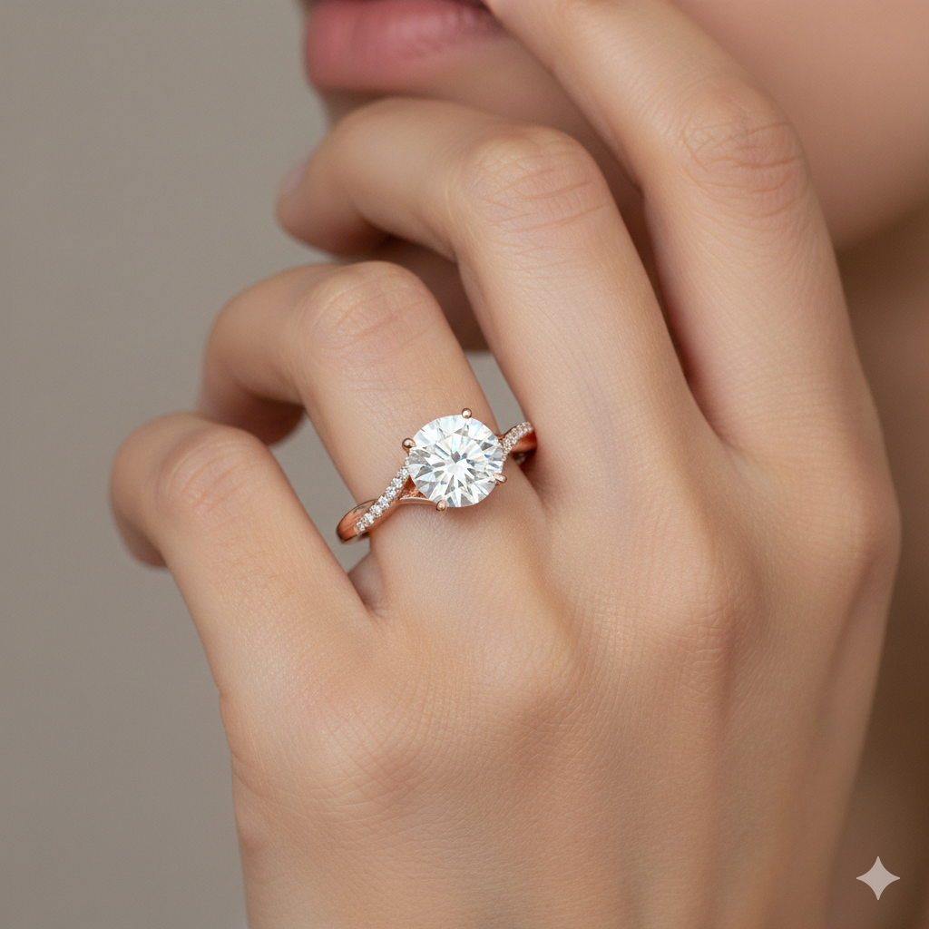 1.08ct Round Cut Moissanite Engagement Ring Twist Split Shank Ring