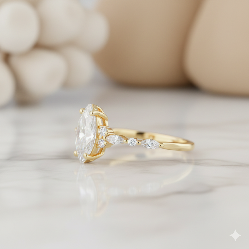 1.210ct Marquise Cut Moissanite Engagement Ring • Vintage Rose Gold Ring