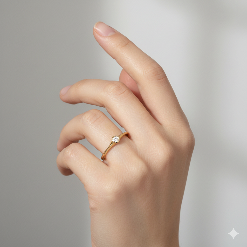 14K Gold Bezel Solitaire Ring • Dainty Moissanite Engagement Ring