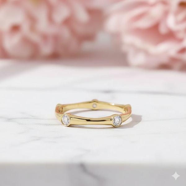 Moissanite Stacking Ring • Solid Gold Bezel Set Band for Women